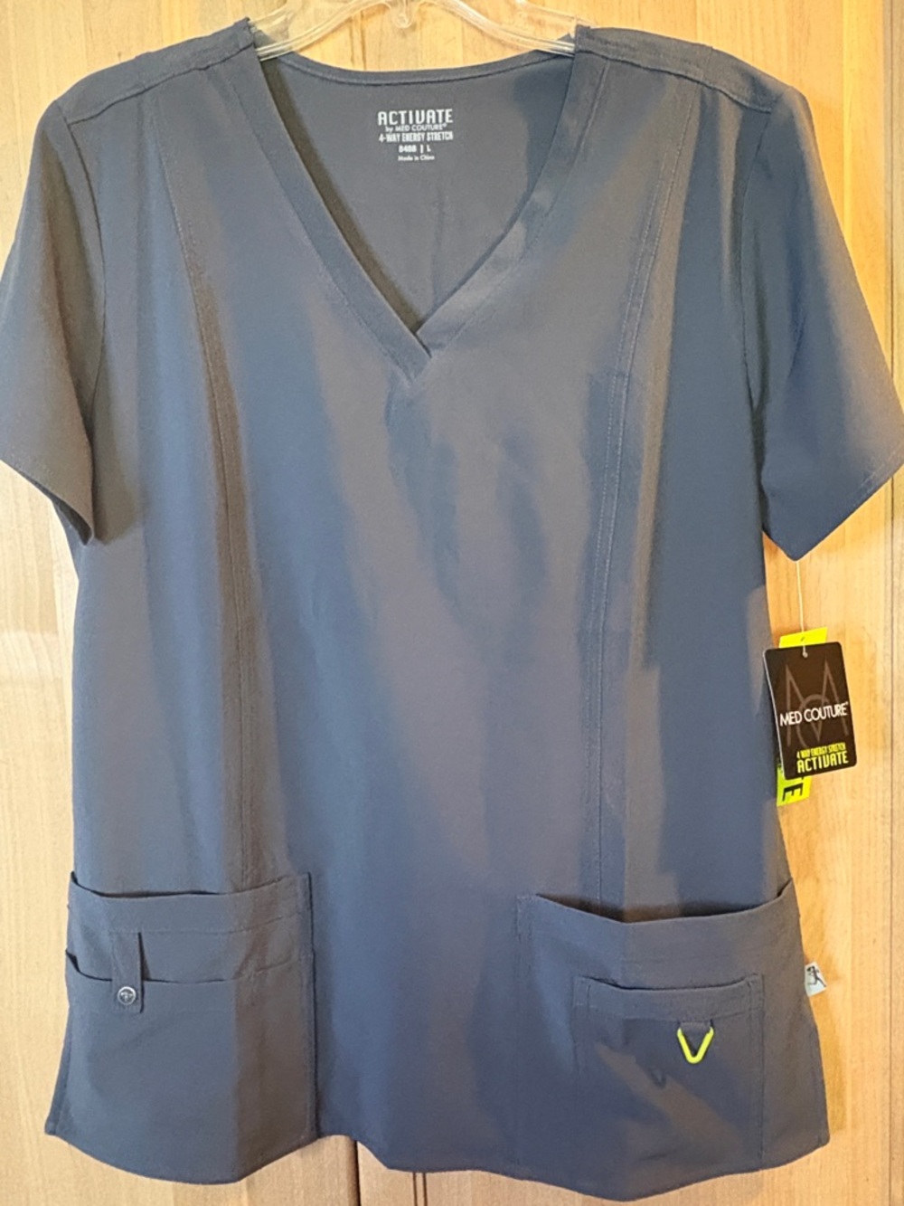 Med Couture Activate V-Neck Scrub Top in Pewter